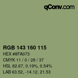 Color code: RGB 143 160 115 | qconv.com