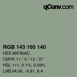 Color code: RGB 143 160 140 | qconv.com