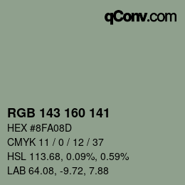 Color code: RGB 143 160 141 | qconv.com
