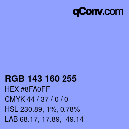 Color code: RGB 143 160 255 | qconv.com