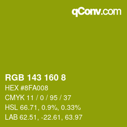 カラーコード: RGB 143 160 8 | qconv.com