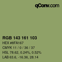 Color code: RGB 143 161 103 | qconv.com