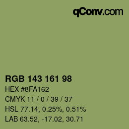 Color code: RGB 143 161 98 | qconv.com