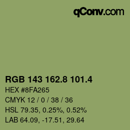 カラーコード: RGB 143 162.8 101.4 | qconv.com