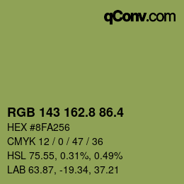 カラーコード: RGB 143 162.8 86.4 | qconv.com