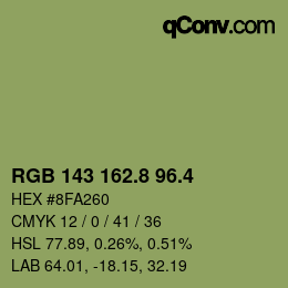 カラーコード: RGB 143 162.8 96.4 | qconv.com