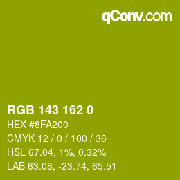 Color code: RGB 143 162 0 | qconv.com