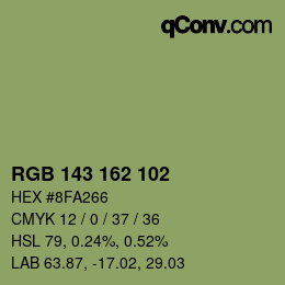 Color code: RGB 143 162 102 | qconv.com