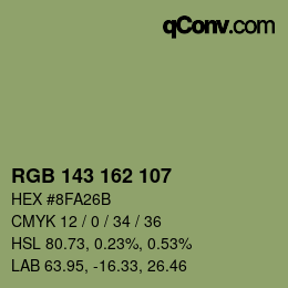 颜色代码: RGB 143 162 107 | qconv.com