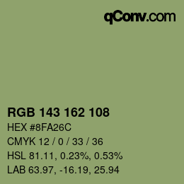 Color code: RGB 143 162 108 | qconv.com
