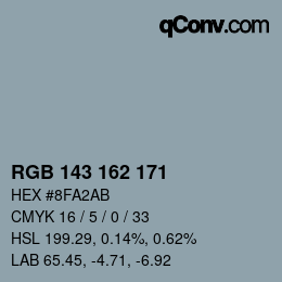 カラーコード: RGB 143 162 171 | qconv.com