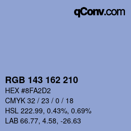 Color code: RGB 143 162 210 | qconv.com
