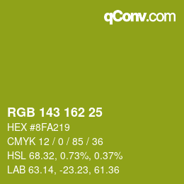 Color code: RGB 143 162 25 | qconv.com