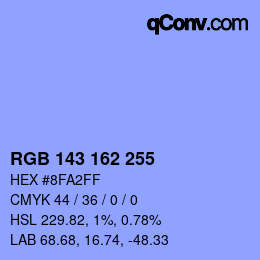 颜色代码: RGB 143 162 255 | qconv.com