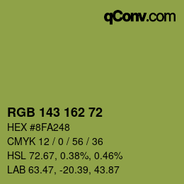 カラーコード: RGB 143 162 72 | qconv.com