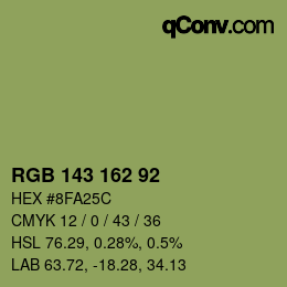 Color code: RGB 143 162 92 | qconv.com
