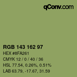 Color code: RGB 143 162 97 | qconv.com