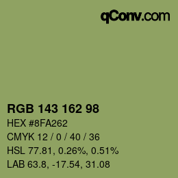 颜色代码: RGB 143 162 98 | qconv.com