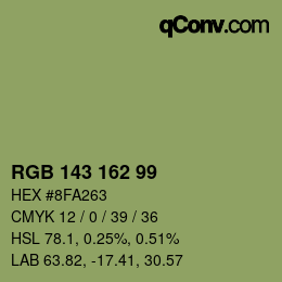 Color code: RGB 143 162 99 | qconv.com