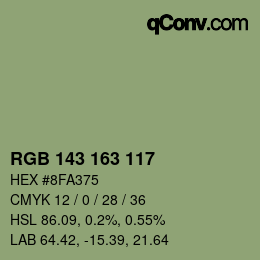 Color code: RGB 143 163 117 | qconv.com