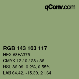 Color code: RGB 143 163 117 | qconv.com