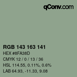 Color code: RGB 143 163 141 | qconv.com