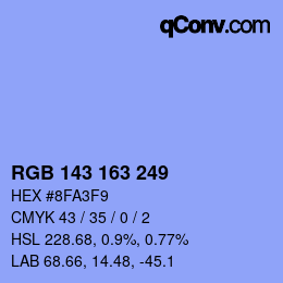 Color code: RGB 143 163 249 | qconv.com
