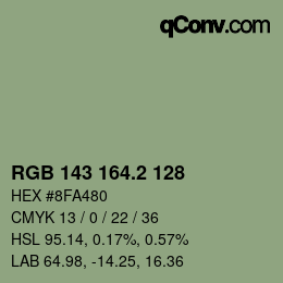 カラーコード: RGB 143 164.2 128 | qconv.com