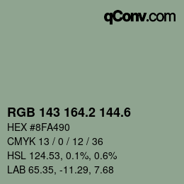 カラーコード: RGB 143 164.2 144.6 | qconv.com