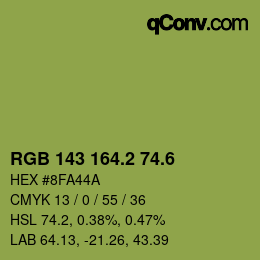 カラーコード: RGB 143 164.2 74.6 | qconv.com