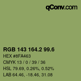 カラーコード: RGB 143 164.2 99.6 | qconv.com