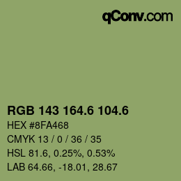 カラーコード: RGB 143 164.6 104.6 | qconv.com