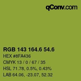 カラーコード: RGB 143 164.6 54.6 | qconv.com