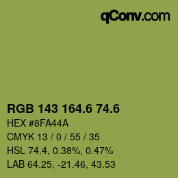 カラーコード: RGB 143 164.6 74.6 | qconv.com
