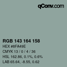 Color code: RGB 143 164 158 | qconv.com