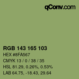 Color code: RGB 143 165 103 | qconv.com