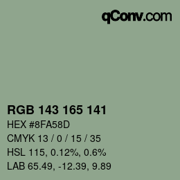 Color code: RGB 143 165 141 | qconv.com