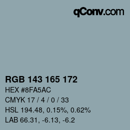 カラーコード: RGB 143 165 172 | qconv.com