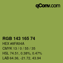 カラーコード: RGB 143 165 74 | qconv.com