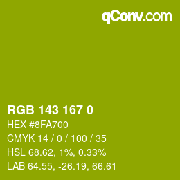 Color code: RGB 143 167 0 | qconv.com