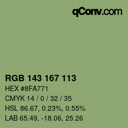 Color code: RGB 143 167 113 | qconv.com
