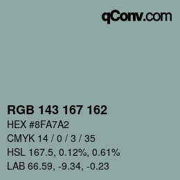 Color code: RGB 143 167 162 | qconv.com