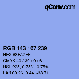 カラーコード: RGB 143 167 239 | qconv.com