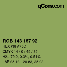 Color code: RGB 143 167 92 | qconv.com