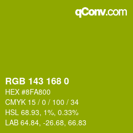 Color code: RGB 143 168 0 | qconv.com