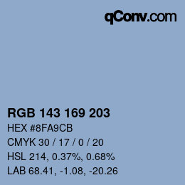 Color code: RGB 143 169 203 | qconv.com