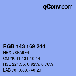 Color code: RGB 143 169 244 | qconv.com