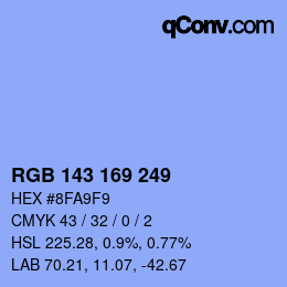 Color code: RGB 143 169 249 | qconv.com