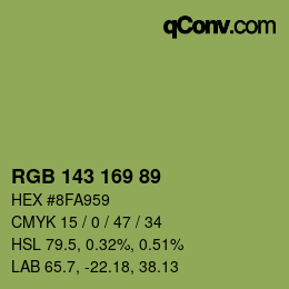 Color code: RGB 143 169 89 | qconv.com