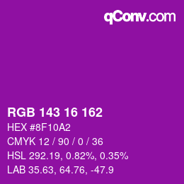 Color code: RGB 143 16 162 | qconv.com